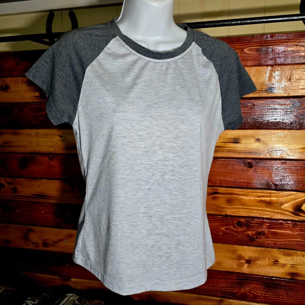 SHEIN Grey Heather Raglan Baseball Tee Short Sleeve Two Tone Stretch Top S